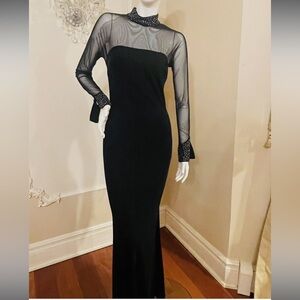 Nicole Bakti Black Long Sleeve Gown